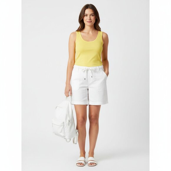 Talbots Linen & Cotton Blend White Drawstring High Waist Bermuda Shorts 6 - Picture 6 of 6